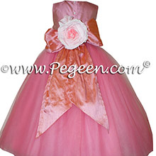 Watermelon pink and Coral Rose (coral) silk flower girl dresses 402 Gumdrop