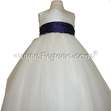 Tulle in Antique White Tulle and Deep Plum ballerina style Flower Girl Dresses with layers and layers of tulle by Pegeen