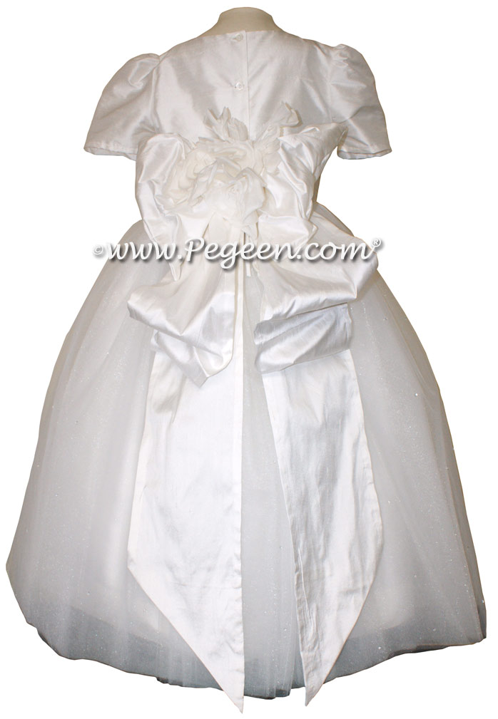 Antique White ballerina style Flower Girl Dresses with layers and layers of tulle