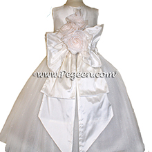 Antique White Dew Drop and Crystal tulle ballerina style flower girl dresses with Signature Bustle