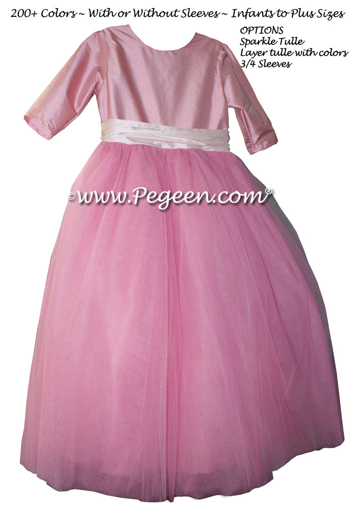 Pegeen's Blush pink and woodrose and orange shades of silk and Tulle Degas Style FLOWER GIRL DRESSES with 10 layers of tulle