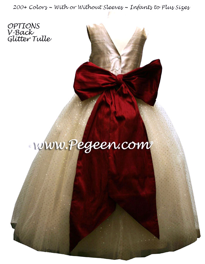 Claret Red and Gold ballerina style FLOWER GIRL DRESSES with layers and layers of tulle