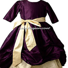 1000 Nights (deep plum) and Buttercreme (yellow) Bubble Flower Girl Dresses - PEGEEN Style 403