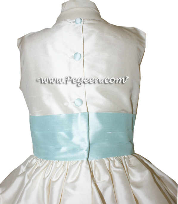 BISQUE AND BAY (LIGHT SPA COLOR AQUA) FLOWER GIRL DRESSES Style 403