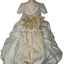 ANTIQUE WHITE AND WHEAT FLOWER GIRL DRESSES with a puddle skirt and Cinderella Skirt