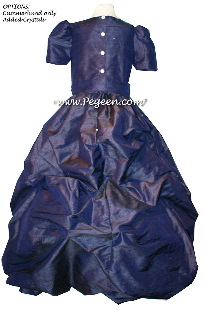 Navy Blue Silk Puddle flower girl dresses Style 403