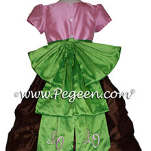 Pink Chocolate and Green Monogrammed flower girl dresses - PEGEEN