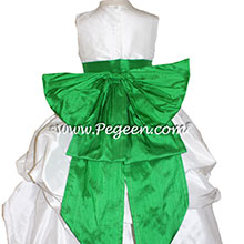Antique White AND SHAMROCK GREEN FLOWER GIRL DRESSES PEGEEN STYLE 403 WITH CINDERELLA BOW