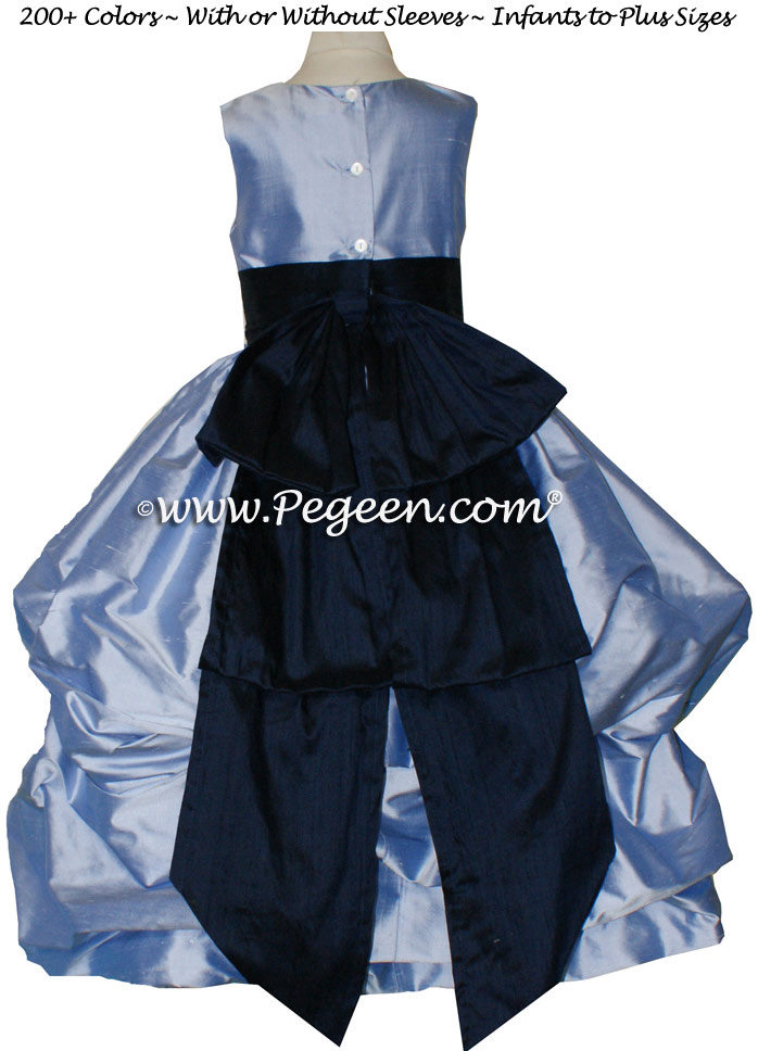 WISTERIA AND NAVY BLUE FLOWER GIRL PUDDLE DRESS Style 403