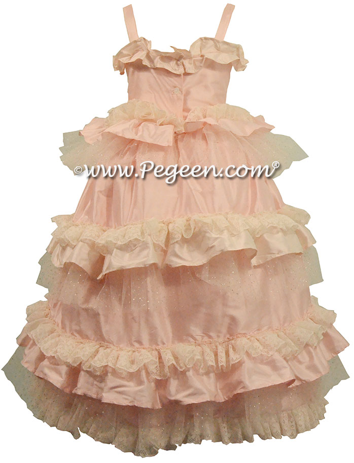 Pink and Bisque Ruffled Layers Nutcracker Clara Party Scene Dress or Flower Girl Dress by Pegeen Couture Style 405