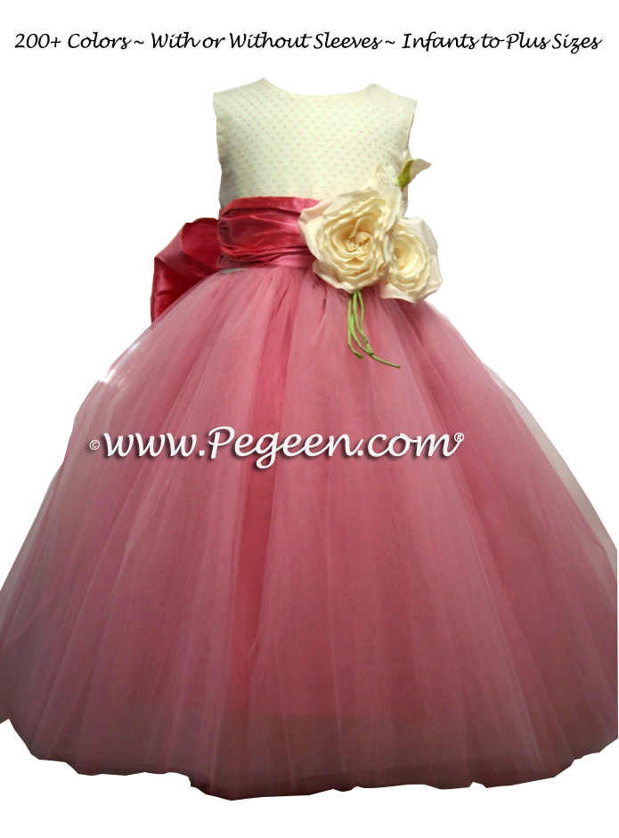 Flower Girl Dress in Gumdrop pink, tulle and dotted swiss | Pegeen