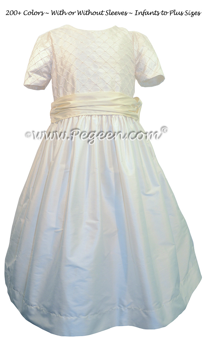 Antique White and Bisque First Communion Dress silk flower girl dresses