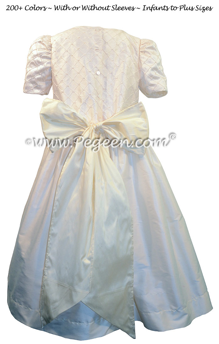 Antique White and Bisque First Communion Dress silk flower girl dresses