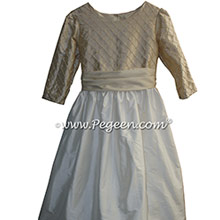 Antique White and Tawny Gold with 3/4 Sleeves Flower Girl Dress Style 409