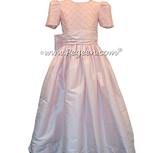 Petal Pink Silk Flower Girl Dresses with Trellis and Pearled Bodice