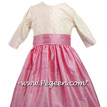 Rose Pink custom flower girl dresses with pearls and pin tuck silk bodice - PEGEEN Style 409
