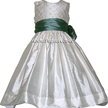 WATERFALL (TEAL) AND Antique White CUSTOM Flower Girl Dresses with pin tucks and pearls silk bodice