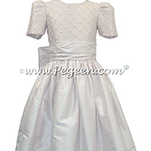 White Silk First Communion dress with pin tucks and pearls Style 409 