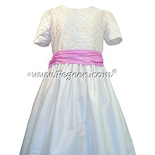 Antique White and Rose Pink Flower Girl Dress Style 409
