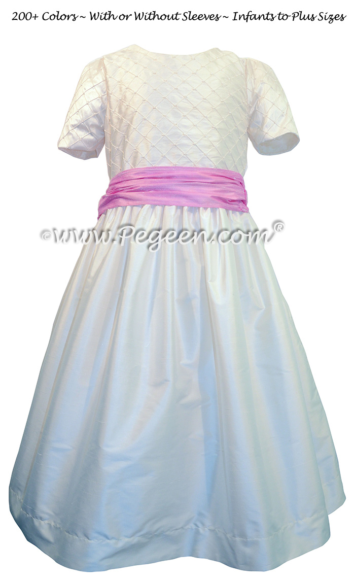 Antique White and Rose Pink Flower Girl Dress silk flower girl dresses