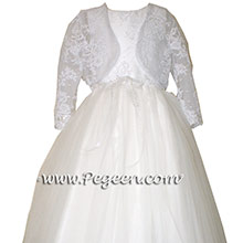White communion dress with Pegeen Signature Bow in silk and tulle