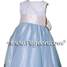 CLOUD BLUE AND BISQUE flower girl dresses