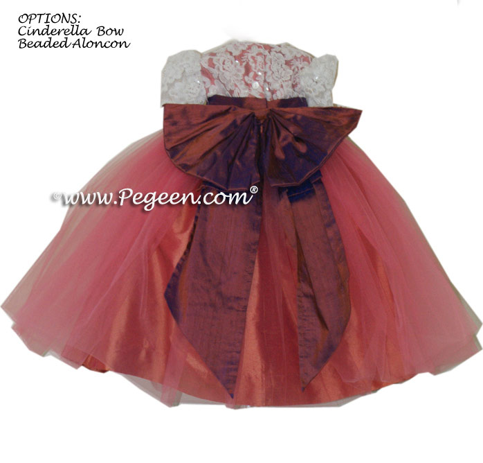 Coral and purple (raisin) tulle flower girl dress Style 413