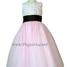 PETAL PINK SILK TULLE FLOWER GIRL DRESSES with beaded and sequined aloncon lace with layers and layers of tulle