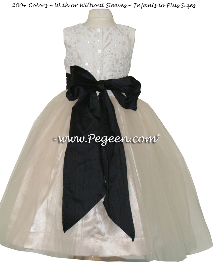 BLACK AND SUMMER TAN WITH IVORY CUSTOM FLOWER GIRL DRESSES WITH TULLE