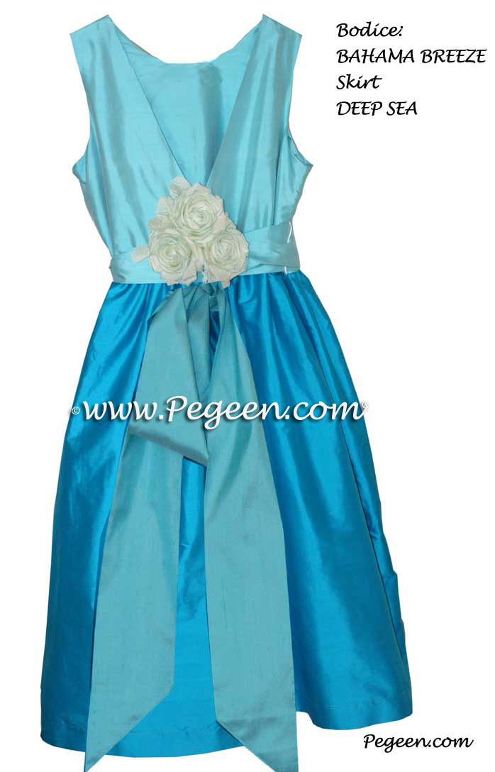 Flower girl dress in bahama breeze, deep sea, aqua colors Style 419 | Pegeen