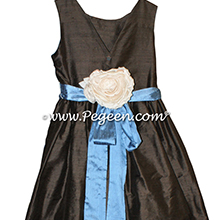 Couture CHOCOLATE AND ARIAL BLUE SILK  FLOWER GIRL DRESSES BY PEGEEN STYLE 419