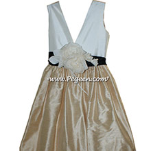 Couture NEW IVORY, BLACK AND WHEAT SILK  FLOWER GIRL DRESSES BY PEGEEN STYLE 419