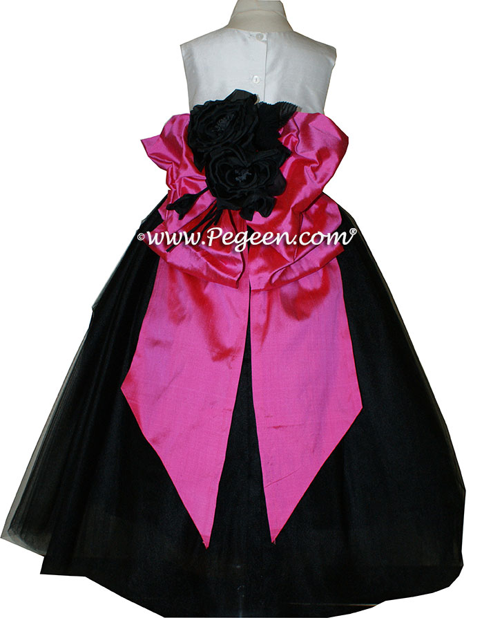 ballerina style FLOWER GIRL DRESSES with layers and layers of tulle Black and hot pink shock degas tulle ballerina tulle flower girl dresses