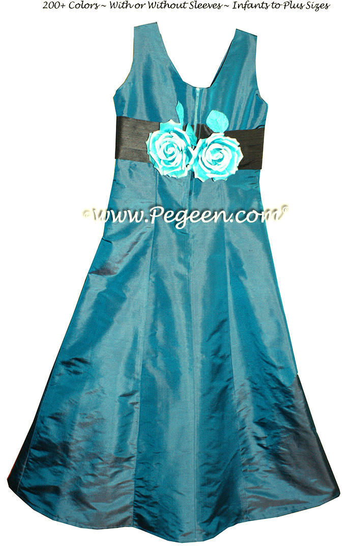 Jr Bridesmaids Dress style 320 Baltic Sea and Black Silk | Pegeen