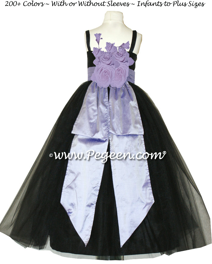 Jr Bridesmaid Dresses Black silk, tulle and lilac silk Style 424  | Pegeen