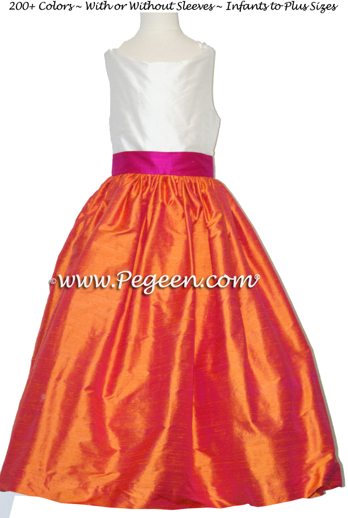 Jr Bridesmaids dresses Mango Orange, Hot Pink and Emerald Green | Pegeen