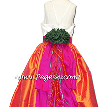 Emerald and Mango Orange and Hot Pink Flower Girl Dresses - PEGEEN