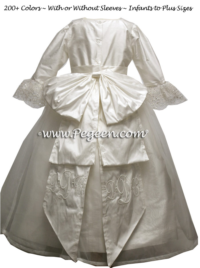 Antique White Silk Flower Girl Dresses Style 694