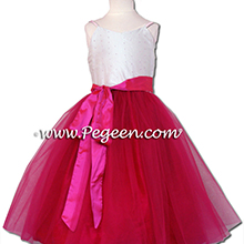 Tulle and Hot pink Jr. Bridesmaids Dress in Cerise Pink, raspberry and Light Pink with a sequined bodice and spagetti straps