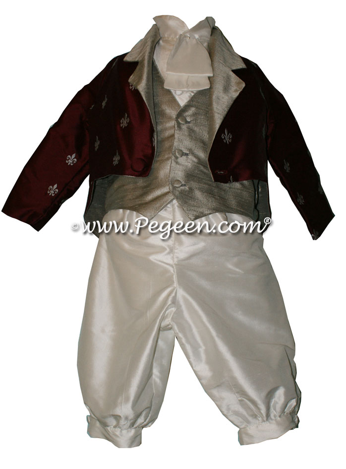 Style 591 Boys Ring Bearer Suit in Burgundy and Silver