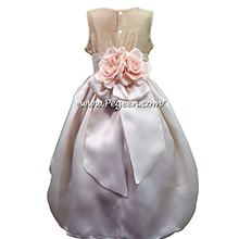 Summer Tan Dupione and Bisque Charmeuse flower girl dresses by PEGEEN