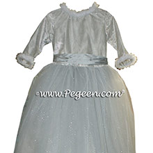 Platinum and Silver tulle flower girl dress with fur