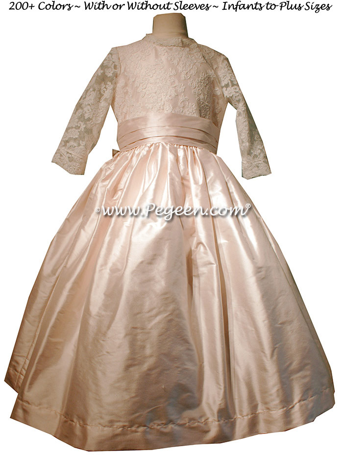 Flower Girl Dresses Style 630 in New Ivory and Champagne Pink silk