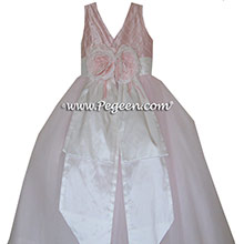 FLOWER GIRL DRESS IN Petal Pink with pintucks and pearls TULLE AND PEGEEN Regal Collection - Princess Anne STYLE 672