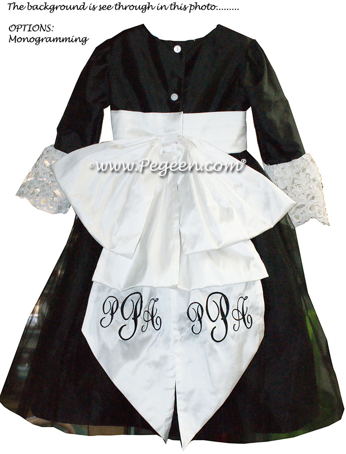 Black and Antique White Silk Flower Girl Dresses Style 694