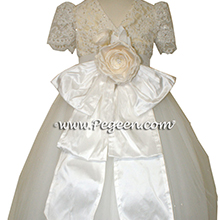 Antique White and bisque ballerina style Flower Girl Dresses with layers and layers of tulle