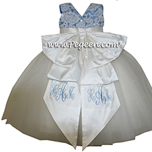 Antique white and Blue Moon Flower Girl Dresses with layers and layers of tulle and Beaded aloncon Lace flower girl dresses