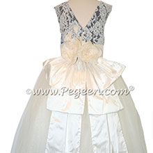 Eggplant and White tulle flower girl dresses with Aloncon Lace with layers and layers of tulle