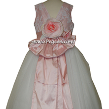 Antique white and PEONY PINK ballerina style FLOWER GIRL DRESSES with layers and layers of tulle