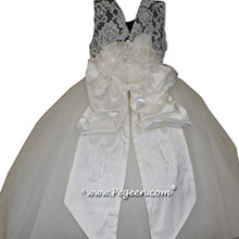 New Ivory and Pewter Gray Flower Girl Dresses with layers of tulle and Beaded aloncon Lace